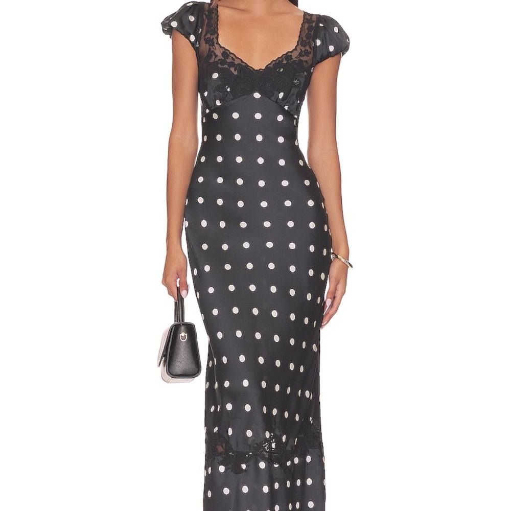 Free People Butterfly Babe long/midi lace dress- black white polka dots - NWT